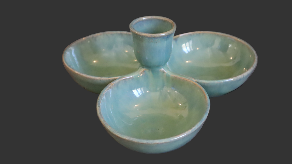 Cevennes trio-skål m. midterkop – blågrøn glasur