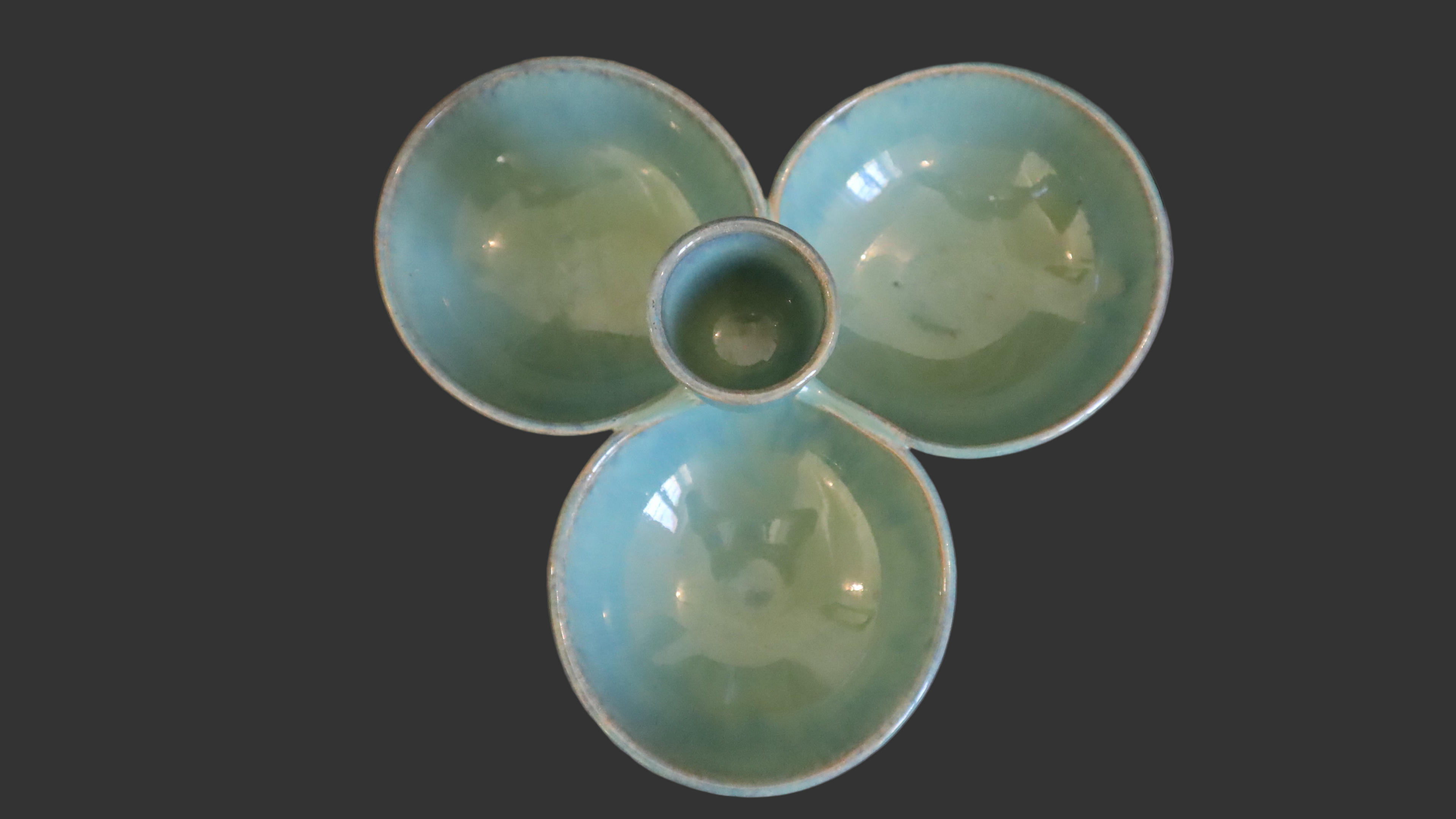 Cevennes trio-skål m. midterkop – blågrøn glasur