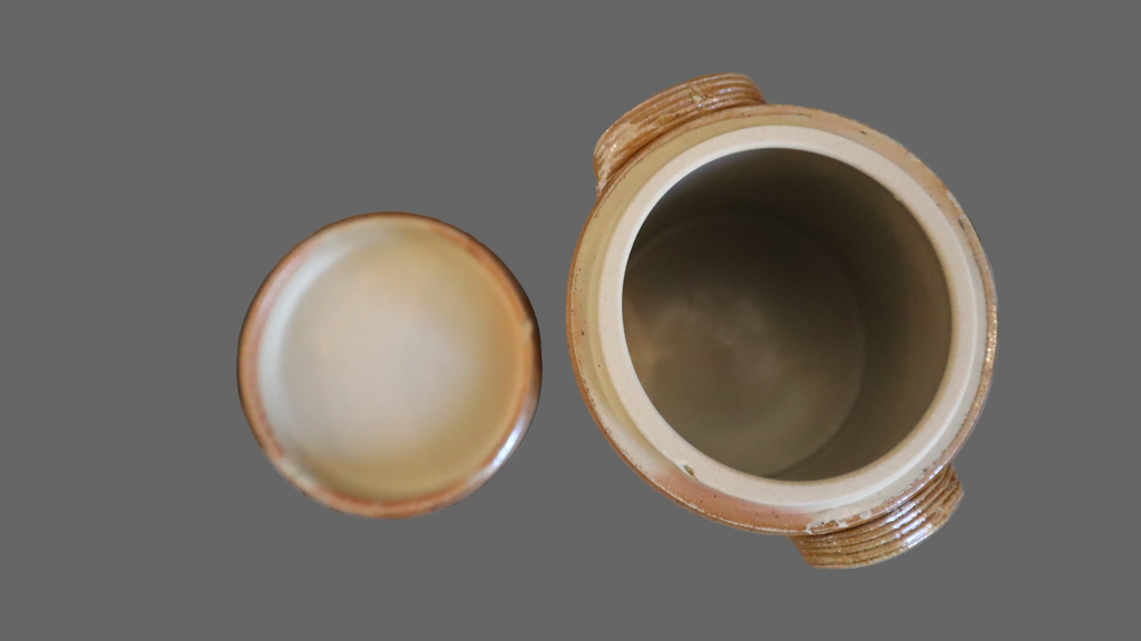 Fransk stentøjskrukke med låg (pot à graisse)