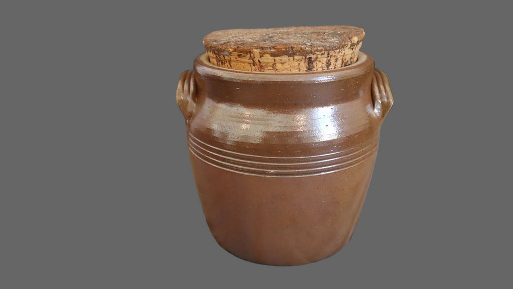 Fransk stentøjskrukke med korklåg