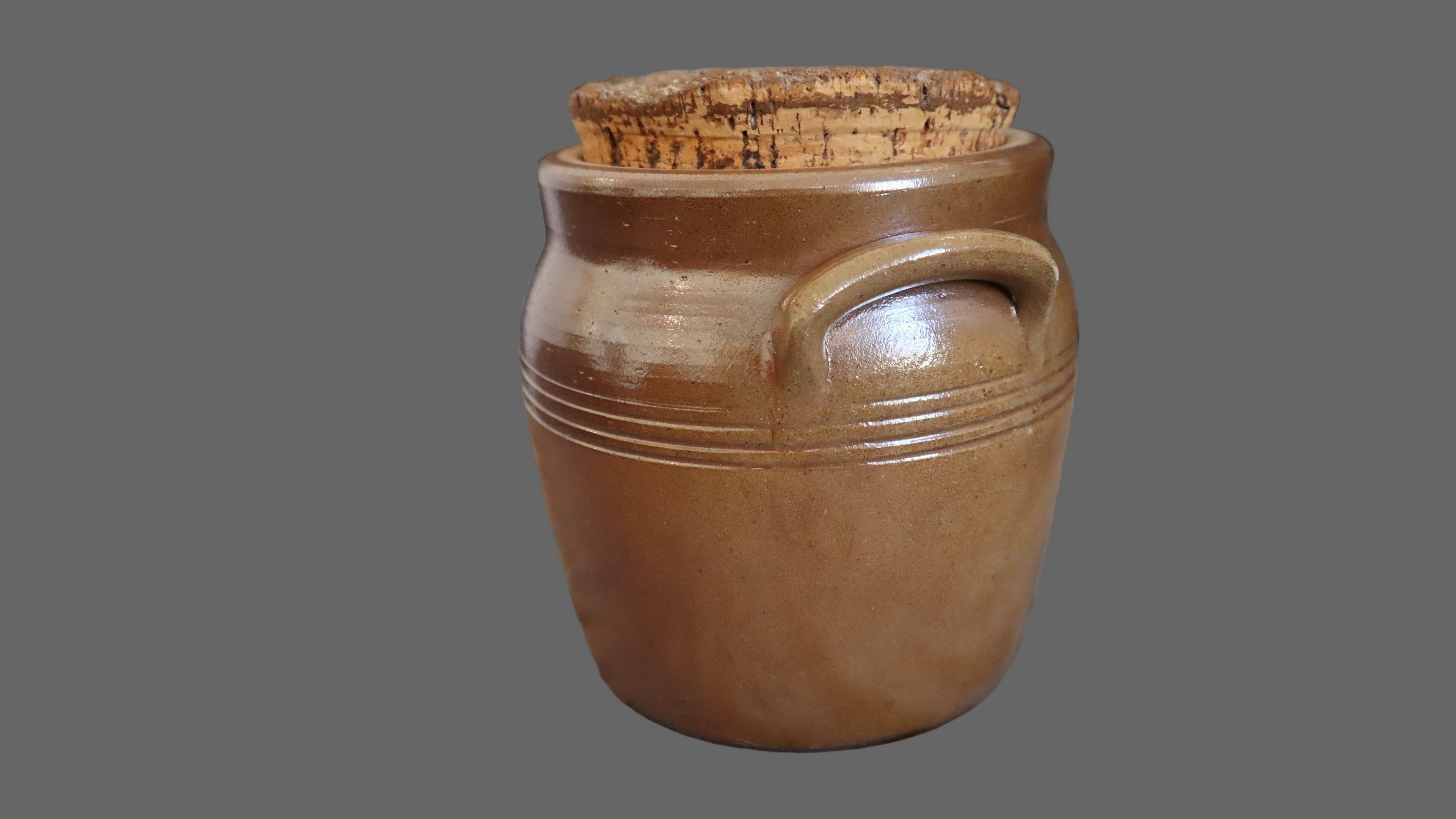 Fransk stentøjskrukke med korklåg