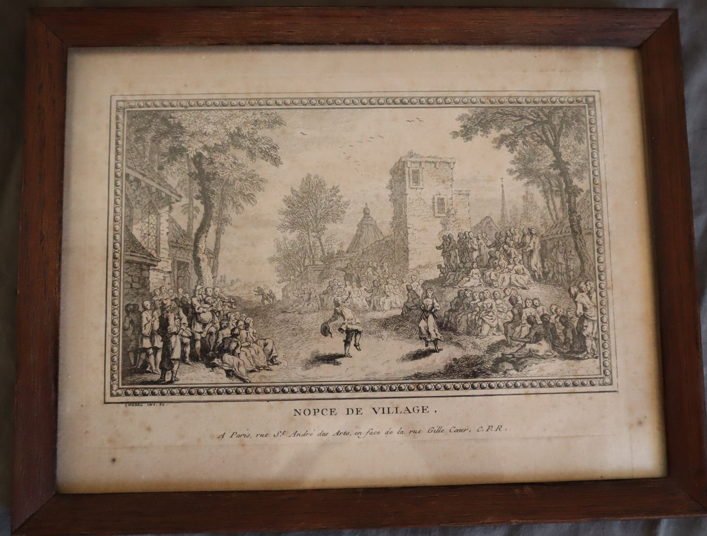 Fransk kobberstik, motiv fra landsbybryllup