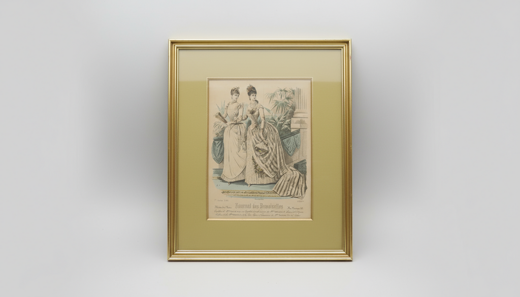 Journal des Demoiselles - håndkoloreret modeplade i guldramme