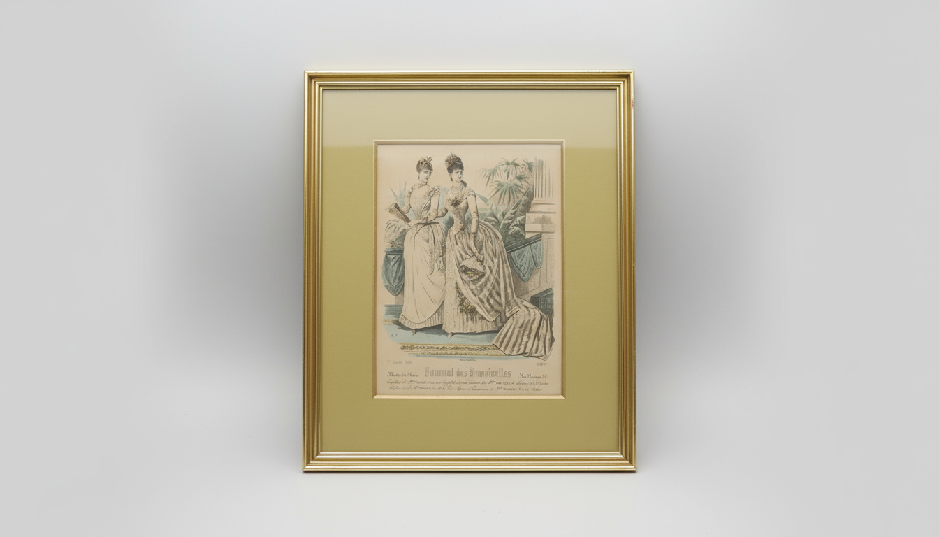 Journal des Demoiselles - håndkoloreret modeplade i guldramme
