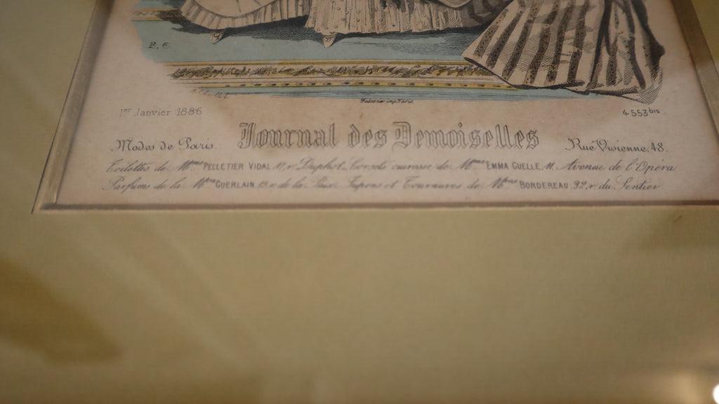 Journal des Demoiselles - håndkoloreret modeplade i guldramme