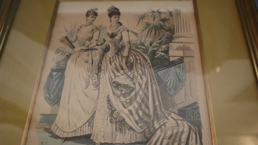 Journal des Demoiselles - håndkoloreret modeplade i guldramme