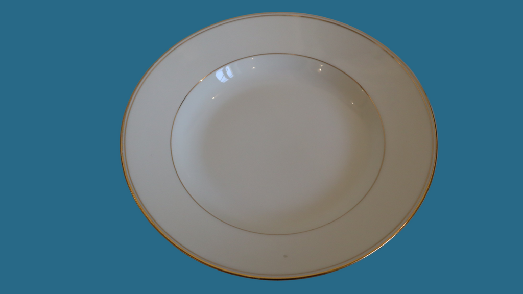 6 stk. Limoges dyb tallerken – hvidt porcelæn med guldkant (Ø 23 cm)