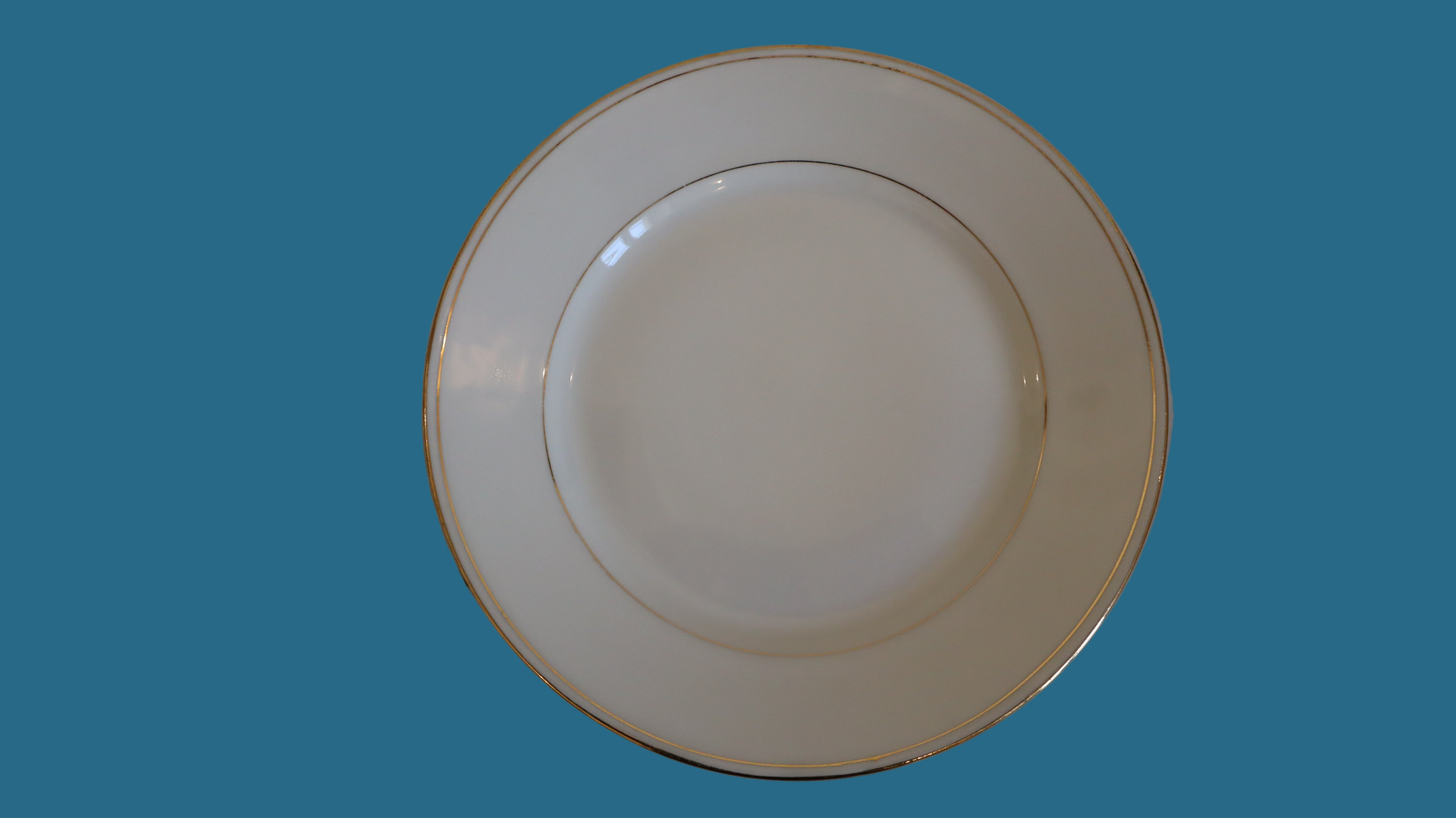 6 stk. Limoges middagstallerken – hvidt porcelæn med guldkant (Ø 23 cm)