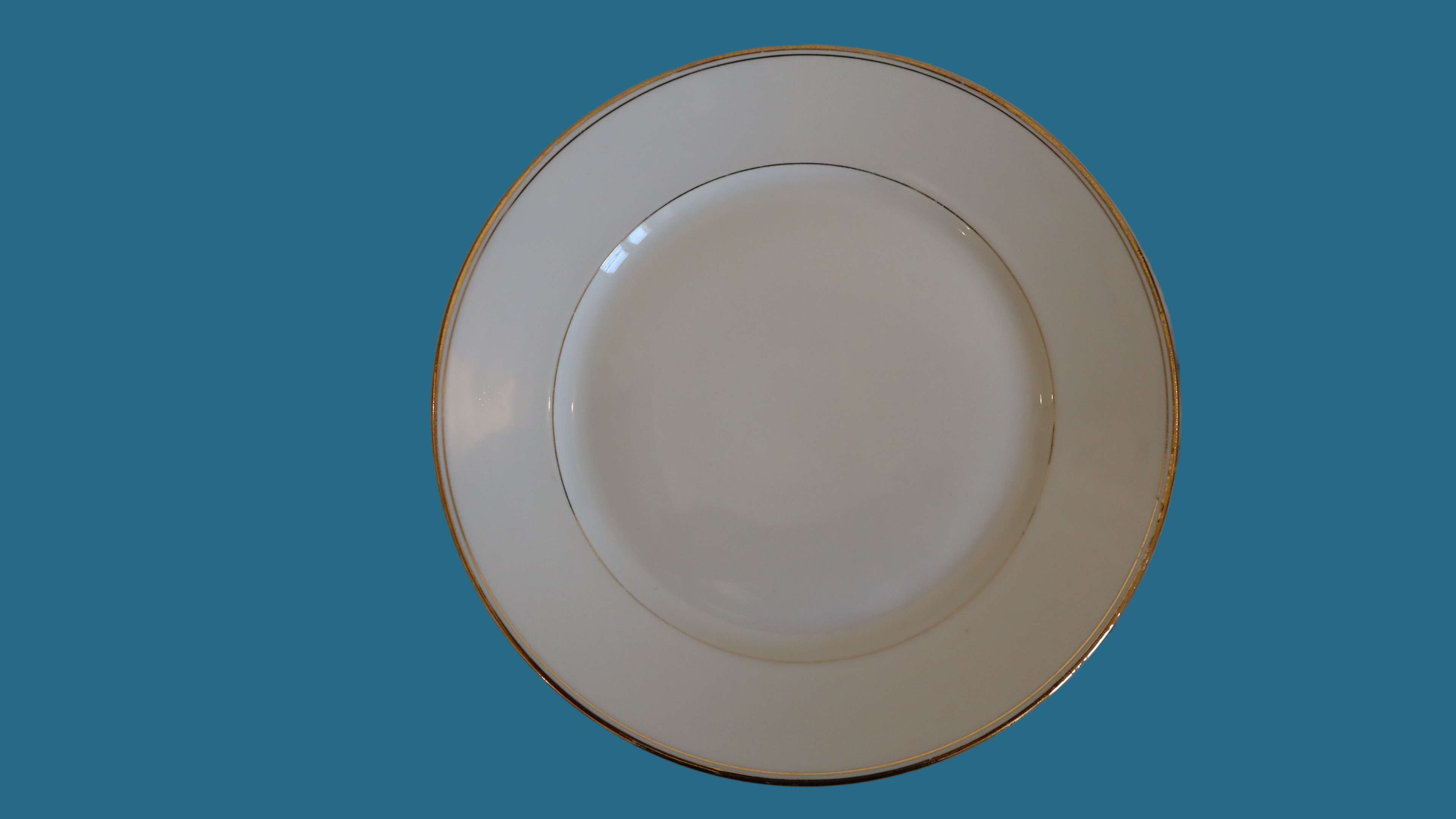 6 stk. Limoges forret-/desserttallerken – hvidt porcelæn med guldkant